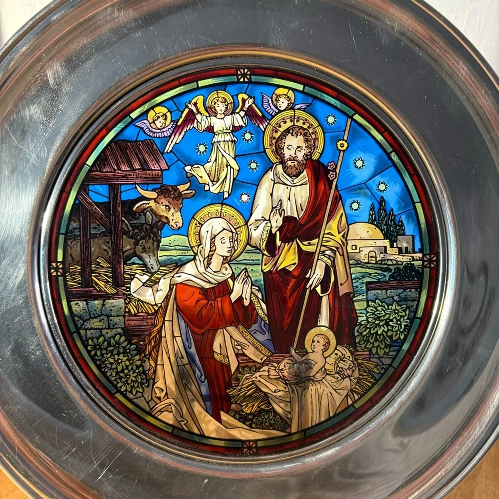 1986 US Historical Society ST MARY'S PHILADELPHIA Stained Glass Pewter Plate Box